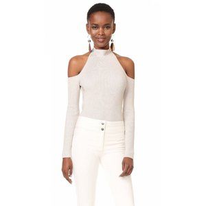 CUSHNIE ET OCHS White Rib Knit Cold Shoulder Bodysuit  Size XS NWT